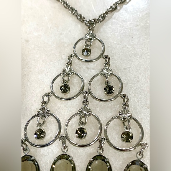 Vintage Crystal Rhinestone Large Pendant Necklace - Picture 5 of 14